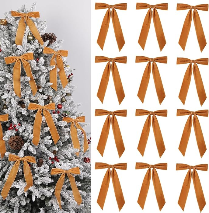 12PCS Velvet Christmas Tree Bow 6.7x9.4Inch Xmas Wreath Bows Ornament Ribbon Hanging Bows for Chr... | Amazon (US)