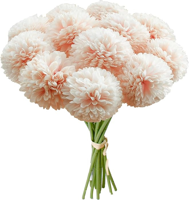 Mandy's Light Pink Artificial Ball Chrysanthemum 12 Stems Faux Flowers with Bendable Stems for Va... | Amazon (US)
