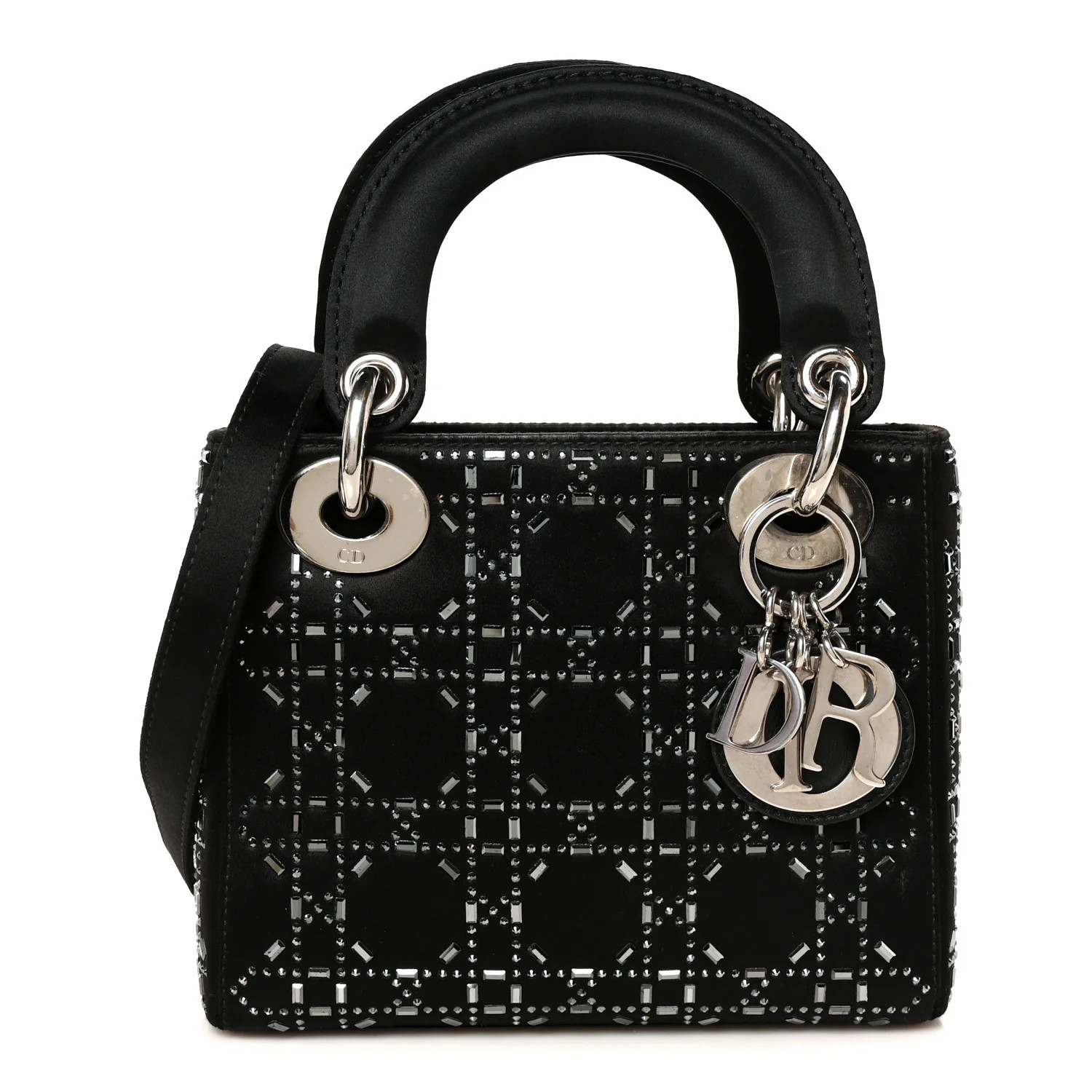 Satin Crystal Cannage Mini Lady Dior Black | FASHIONPHILE (US)