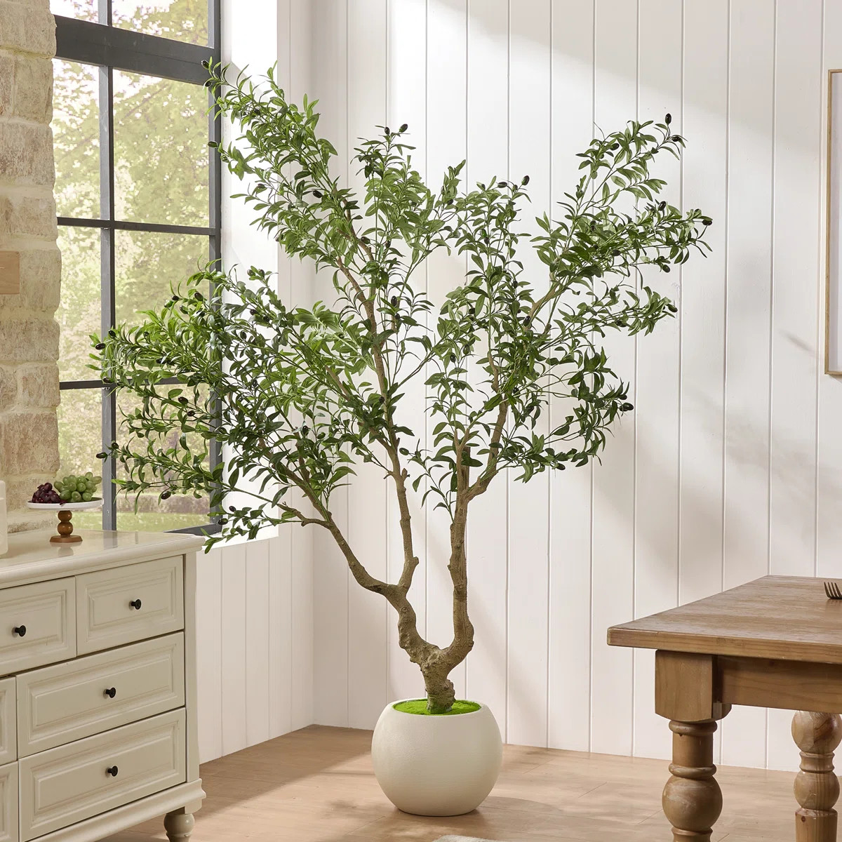 7ft Artificial Olive Tree With Realistic Leaves And Olives, Faux Mediterranean Tree In White Pot ... | Wayfair North America