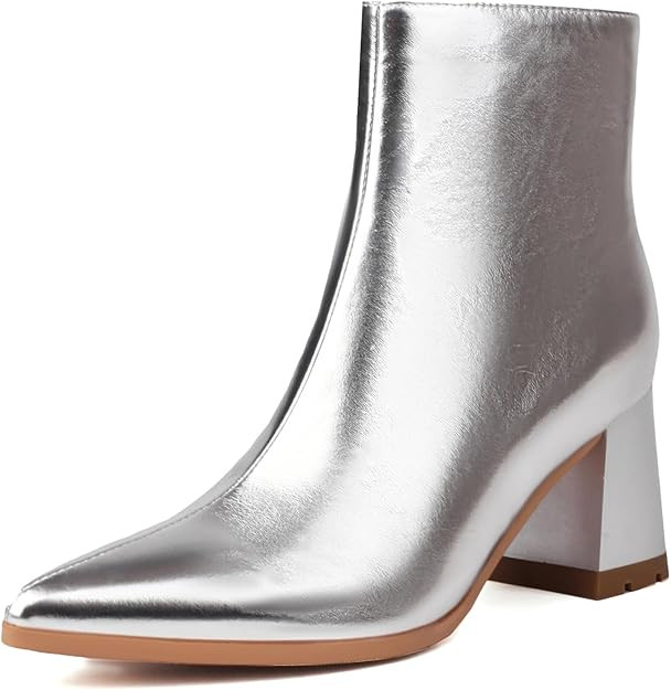Women's Pointed Toe Boots Block Chunky Heel Ankle Booties | Amazon (US)