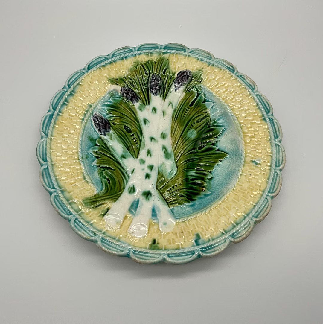 Beautiful French antique hand made asparagus plate, a Barbotine Majolica Sarraguemines ceramic. | Etsy (US)