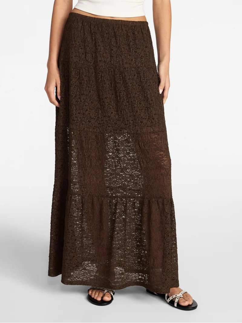 No Boundaries Lace Tiered Maxi Skirt, Women's XXS-XXL | Walmart (US)
