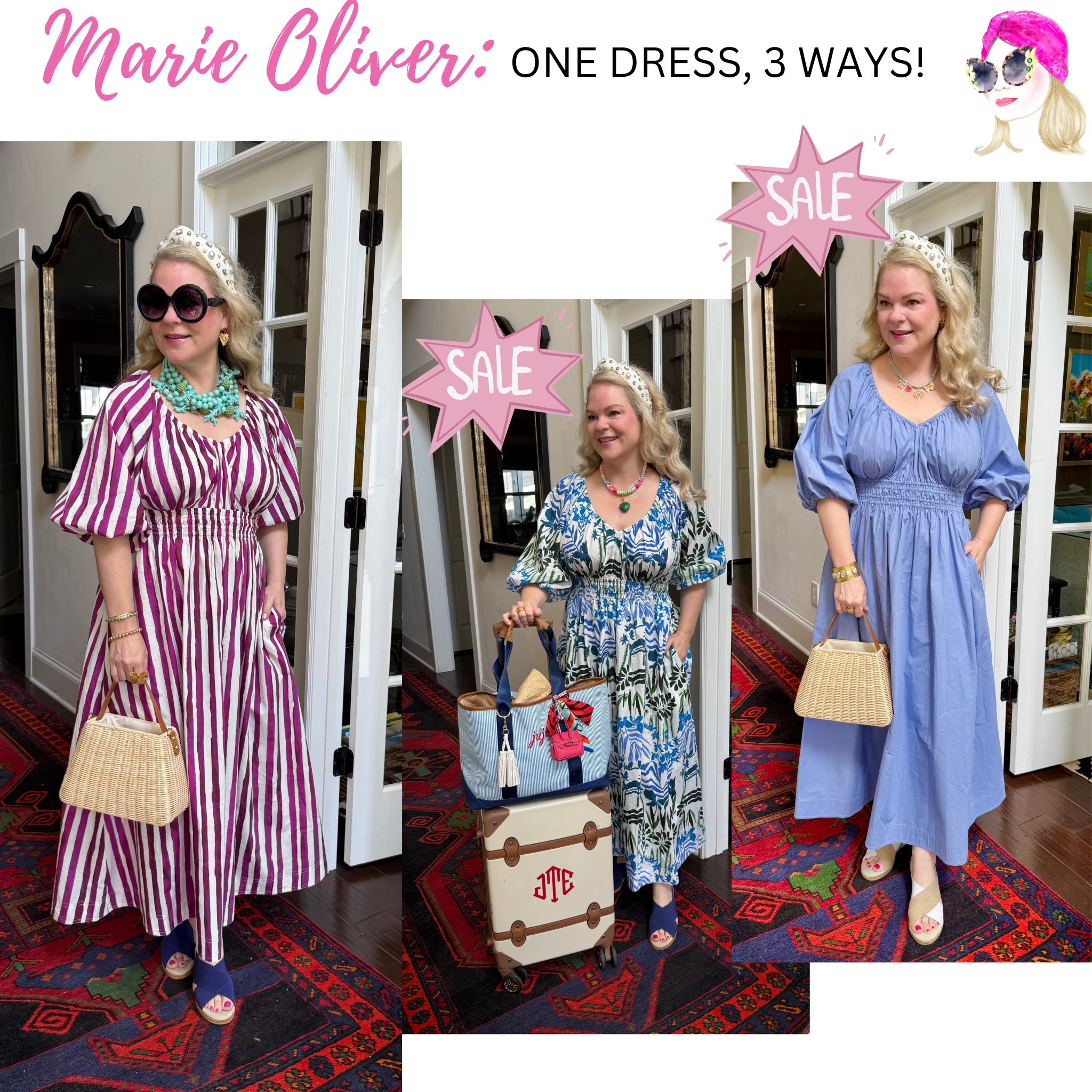 The silhouette of this dress is so flattering. Two of the colors are on sale right now. Rattan bag is from jujuloves.com

#LTKSaleAlert #LTKOver40