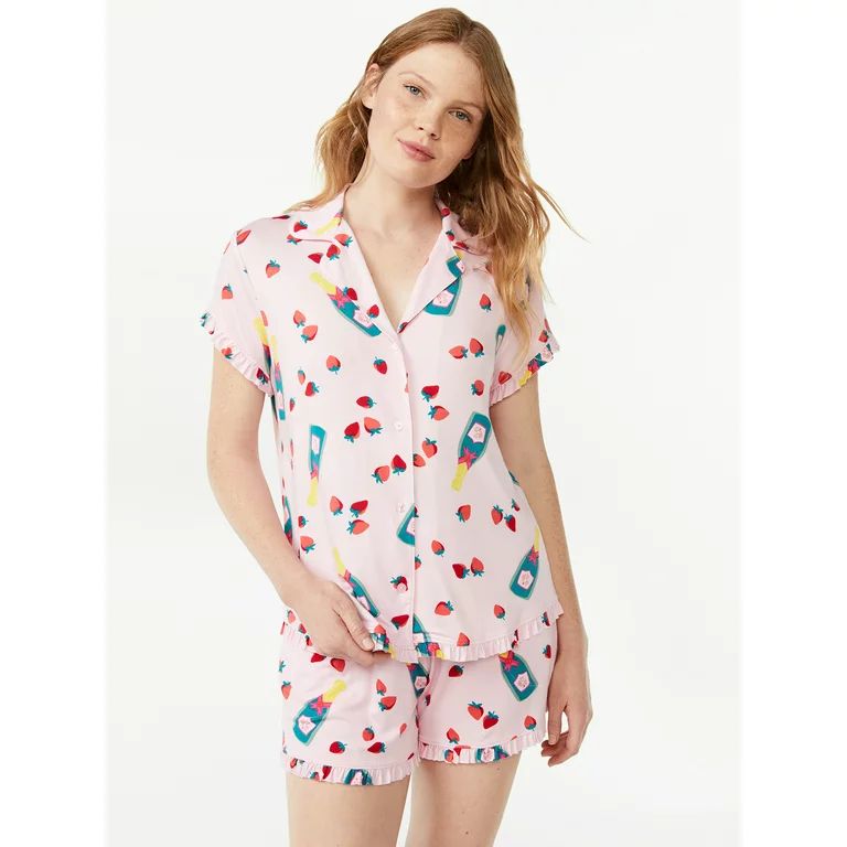 Joyspun Women's Ruffled Pajama Top and Shorts Set, 2-Piece, Sizes S to 3X | Walmart (US)