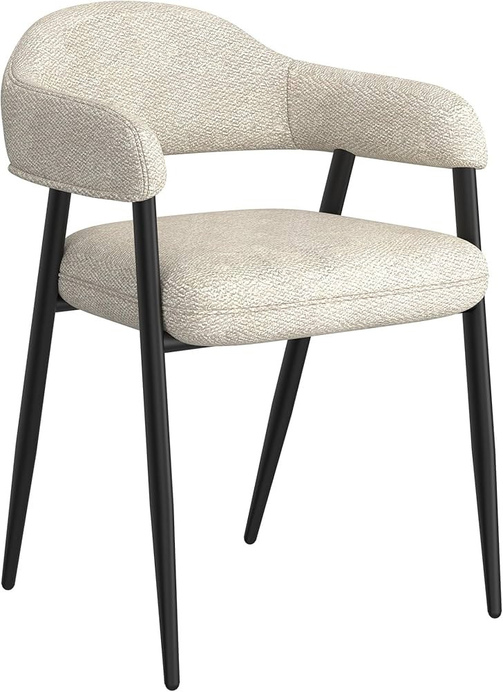 WHI Contemporary Fabric and Metal Dining Chair, Set of 2 - Beige and Black | Amazon (US)