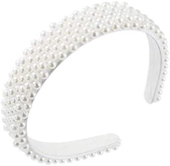 Pearl Headbands for Girls and Women, Plastic Wide Hair Hoop Band Embellish with Bling String Bead... | Amazon (US)