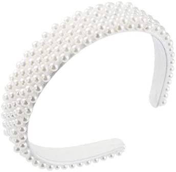 Pearl Headbands for Girls and Women, Plastic Wide Hair Hoop Band Embellish with Bling String Bead... | Amazon (US)