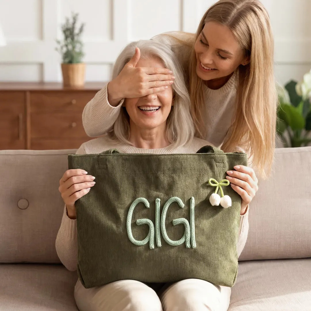 Personalized Gigi Tote Bag, Mothers Day Surprise Gift for Grandma, Custom Corduroy Chunky Yarn Na... | Etsy (US)