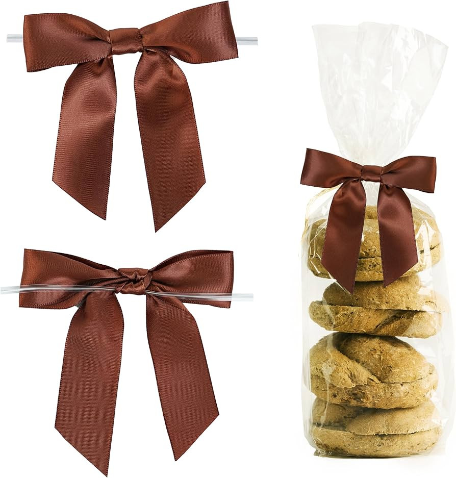 Pre-Tied Brown Bows for Christmas 3.5 Inch Premade Brown Twist Tie Bows for Gift Wrapping Satin B... | Amazon (US)