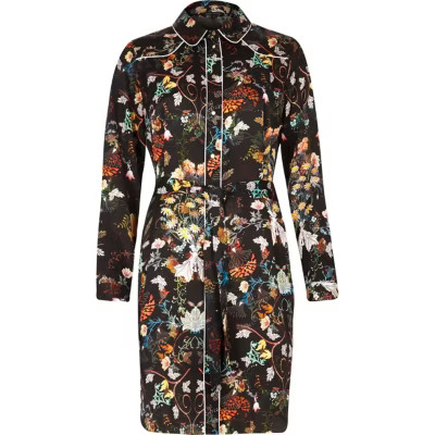 River Island Womens Black floral print shirt dress | River Island (UK & IE)