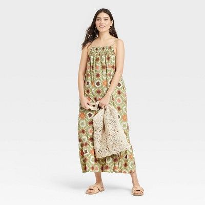 Women's Sleeveless Tiered Dress - Universal Thread™ Green Ikat | Target