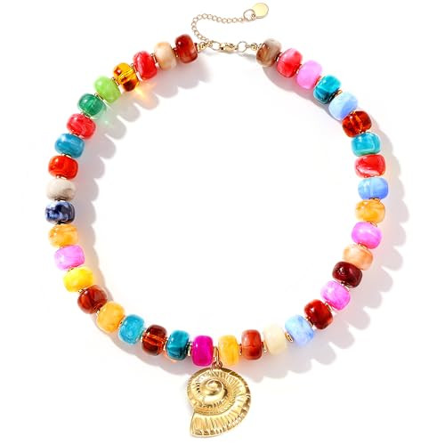 Besteel Chunky Beaded Necklace for Women - Colorful Resin Bead Choker Statement Necklaces with Go... | Amazon (US)