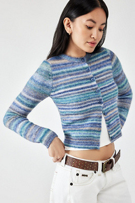 BDG Space-Dye Stripe Cardigan - Blue S at Urban Outfitters | Urban Outfitters UK