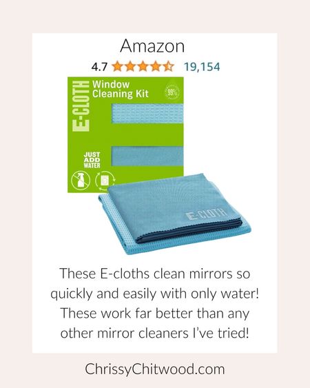These E-cloths clean mirrors so quickly and easily with only water! These work far better than any other mirror cleaners I’ve tried!

Plus, I love that they only use water because toxic chemicals aren’t used and kids can help clean with them, too. It makes it so easy to clean off little handprints from mirrors. 

I also linked more Amazon cleaning and home favorites. 

Amazon find, favorite find, cleaning fav, home, cleaning mirrors

#LTKhome #LTKfamily #LTKfindsunder50