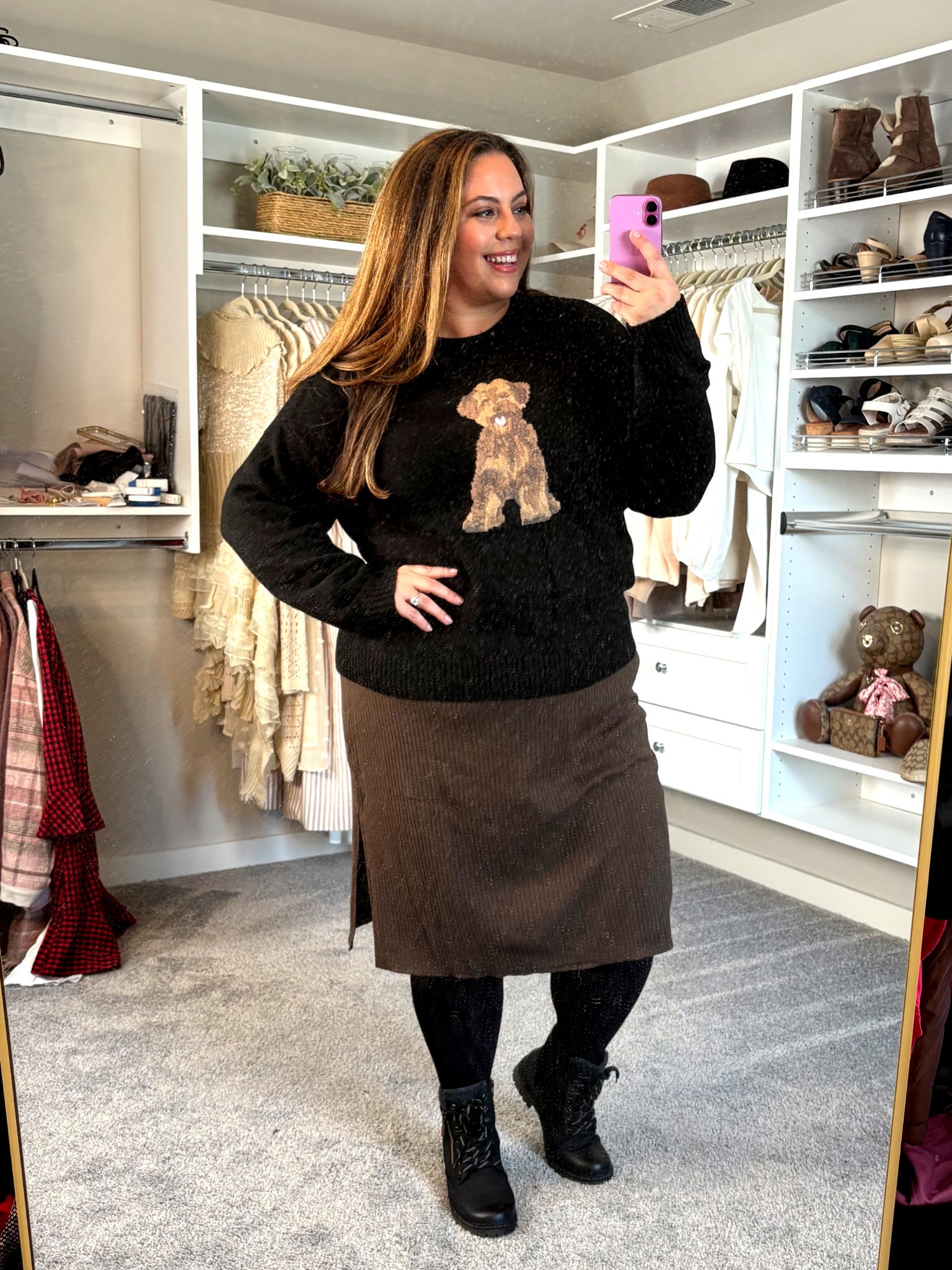 Turning a dress into a skirt with this cute and classic dog sweater - wearing my usual size in both - 2x 

#LTKPlusSize #LTKFindsUnder50