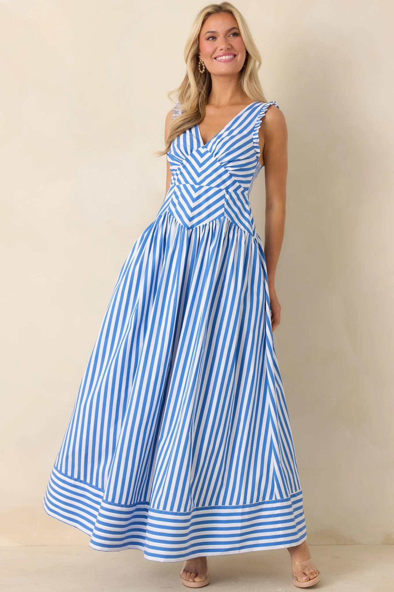 It’s a Good Thing Blue Stripe Cotton Blend Sleeveless Maxi Dress | Red Dress