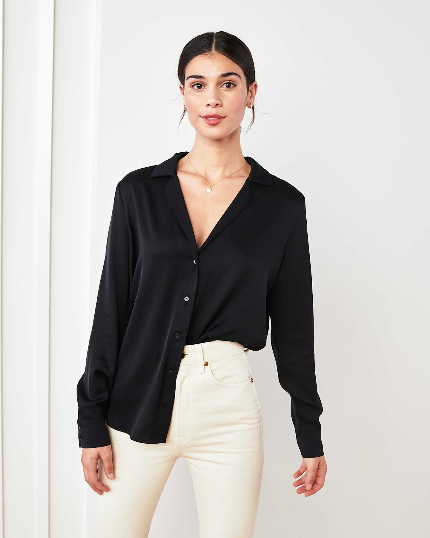 Washable Stretch Silk Notch Collar Blouse | Quince