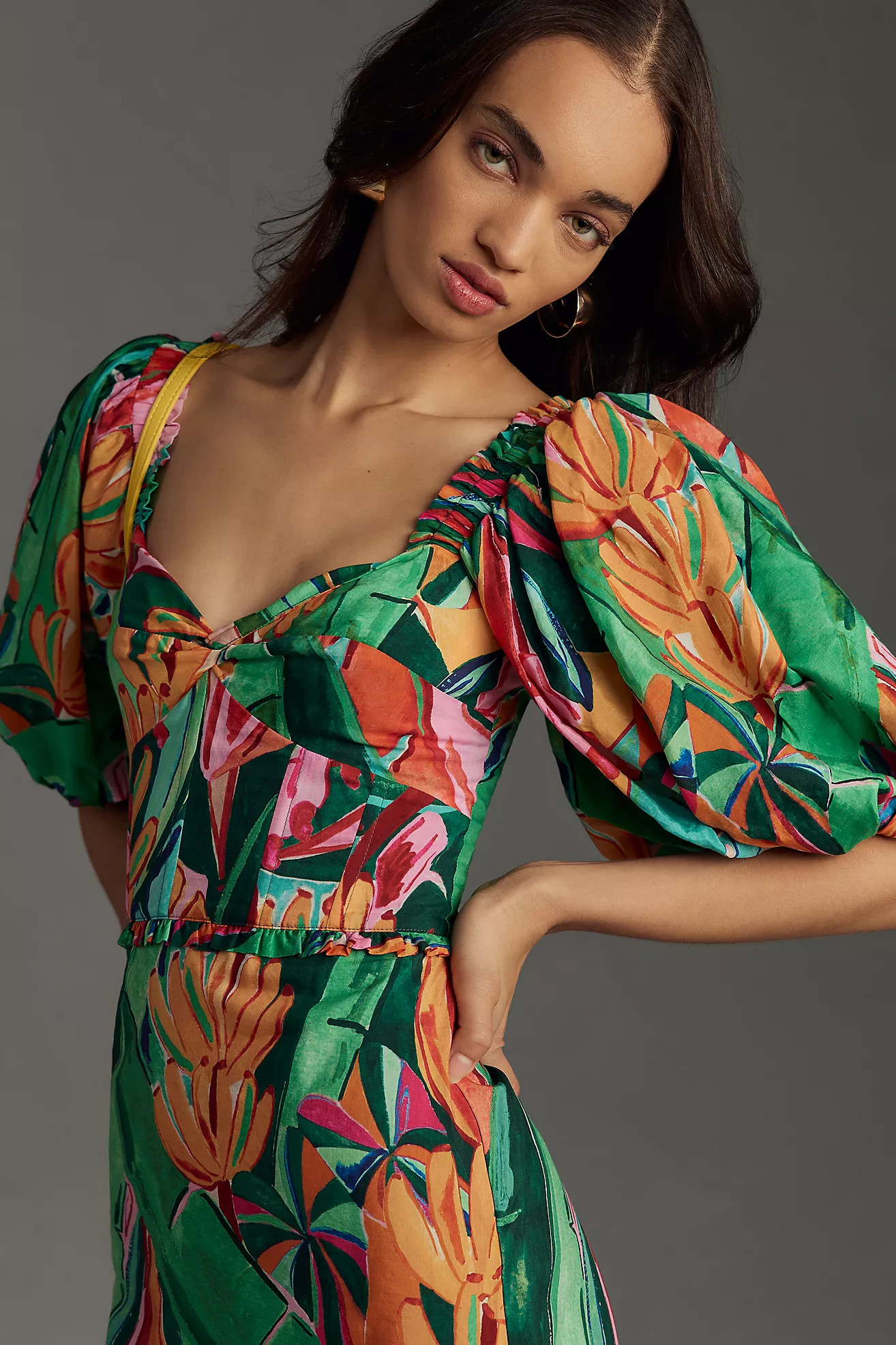 Farm Rio Puff-Sleeve Midi Dress | Anthropologie (US)