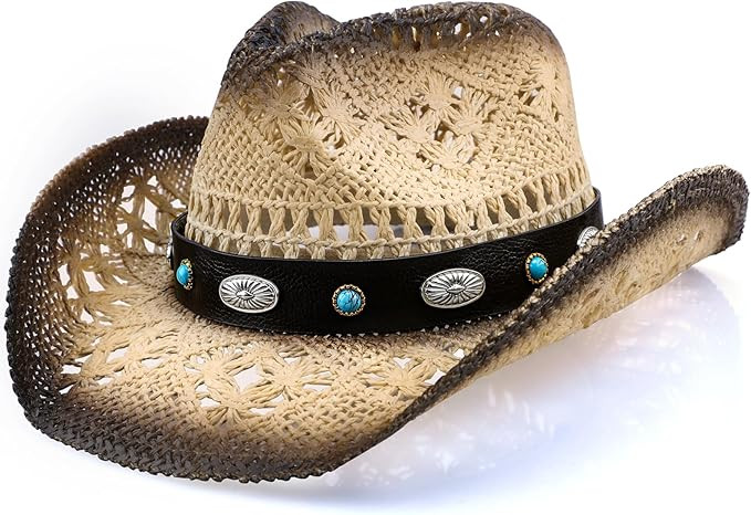 Cowboy Hat,Cowgirl Hat,Cowboy Hats for Women/Mens/Straw Wide with Shapeable Brim Cowboy Hat for W... | Amazon (US)