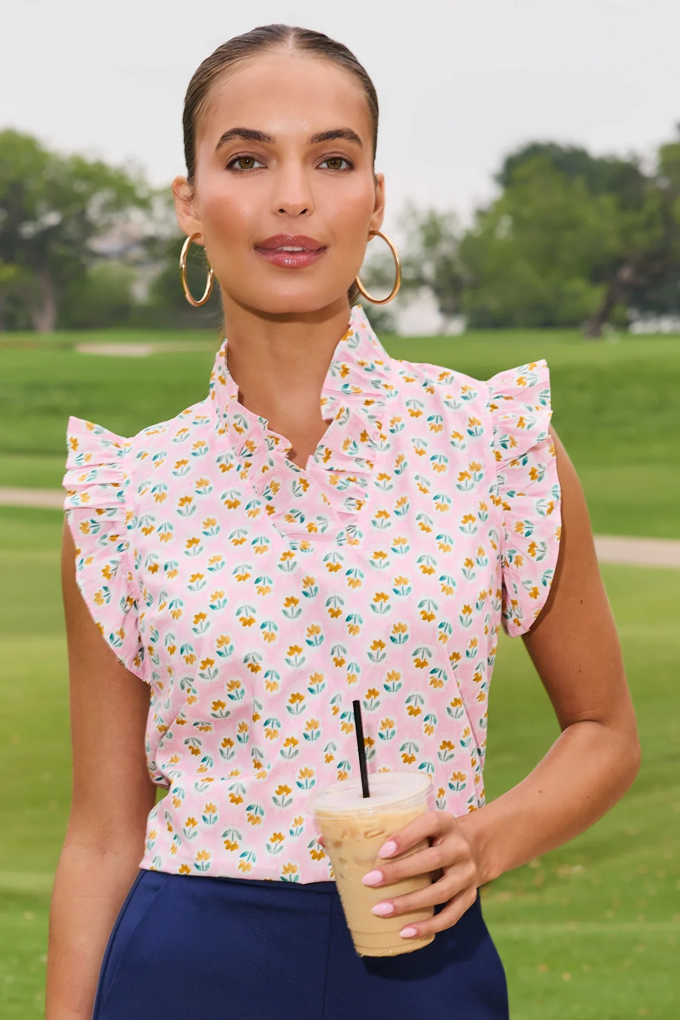 Ginny Pink Floral Ruffle Top | Avara