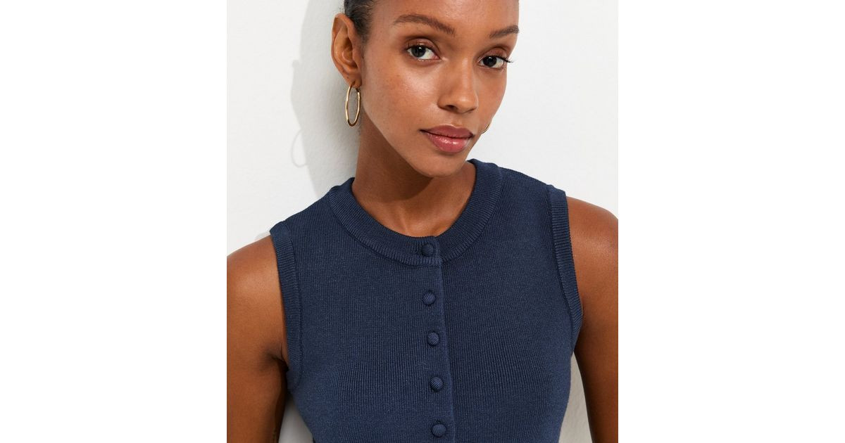 Women's Navy Compact Knit Button Through Waistcoat New Look | New Look (UK)