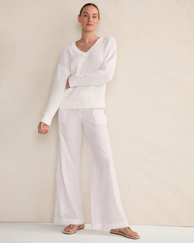 Organic Cotton Flat Tape V-Neck Sweater | Talbots