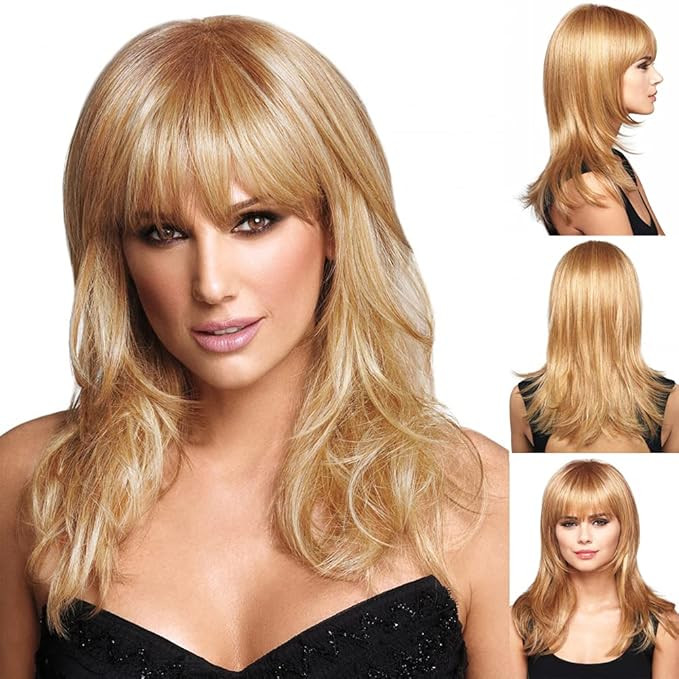 GNIMEGIL 18" Long Blonde Wigs for Women Straight Hair with Bangs Natural Hairstyles Synthetic Wig... | Amazon (US)
