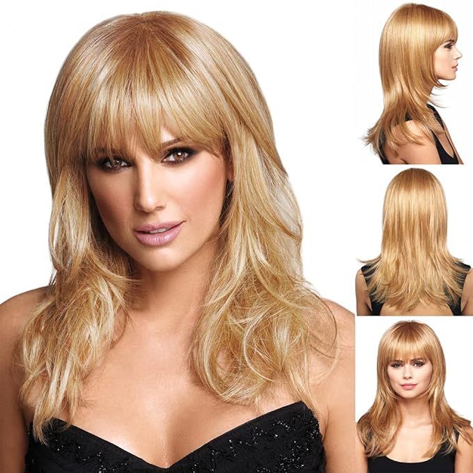 GNIMEGIL 18" Long Blonde Wigs for Women Straight Hair with Bangs Natural Hairstyles Synthetic Wig... | Amazon (US)