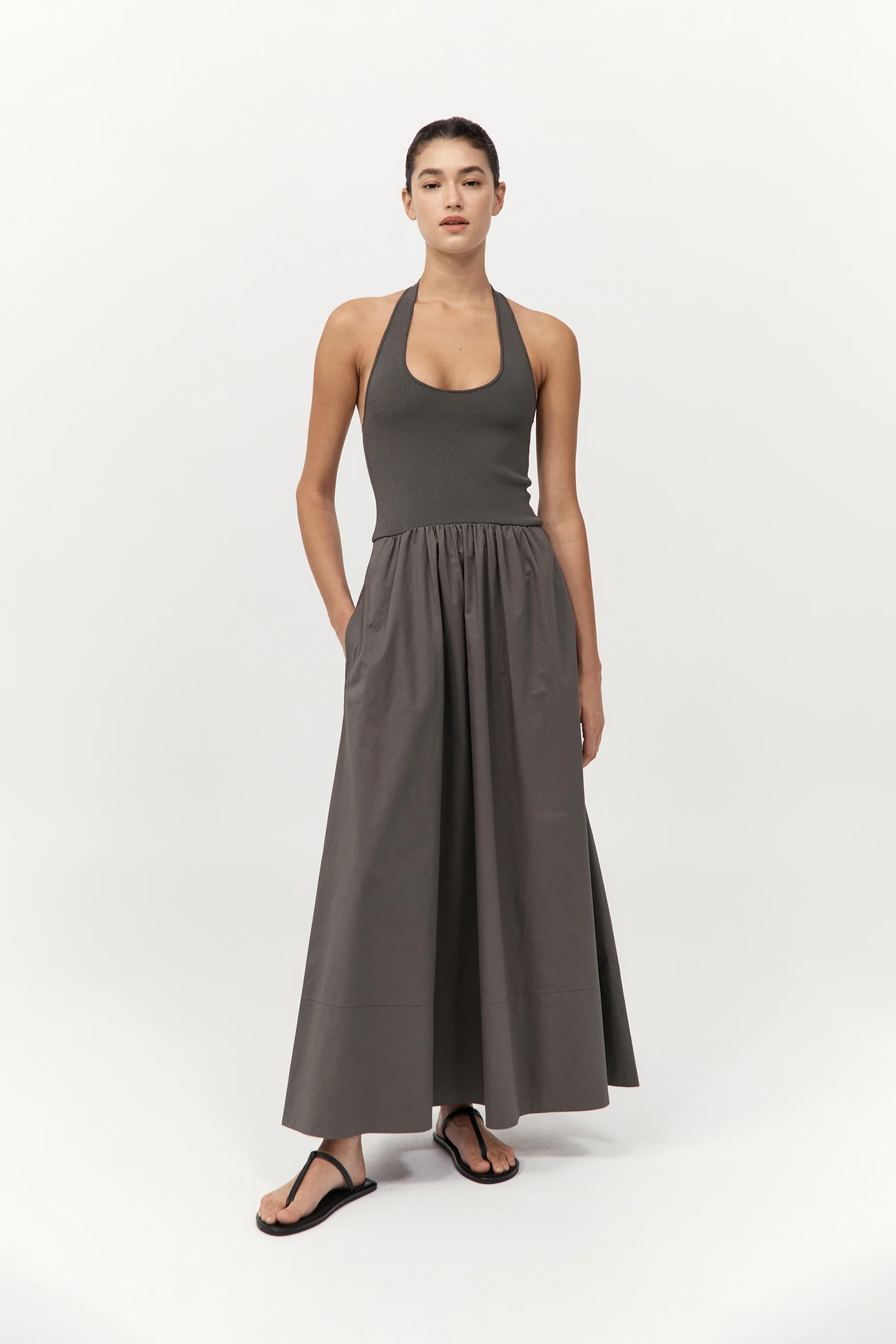 Halter Gathered Dress - Khaki | St. Agni (US, UK, EU)