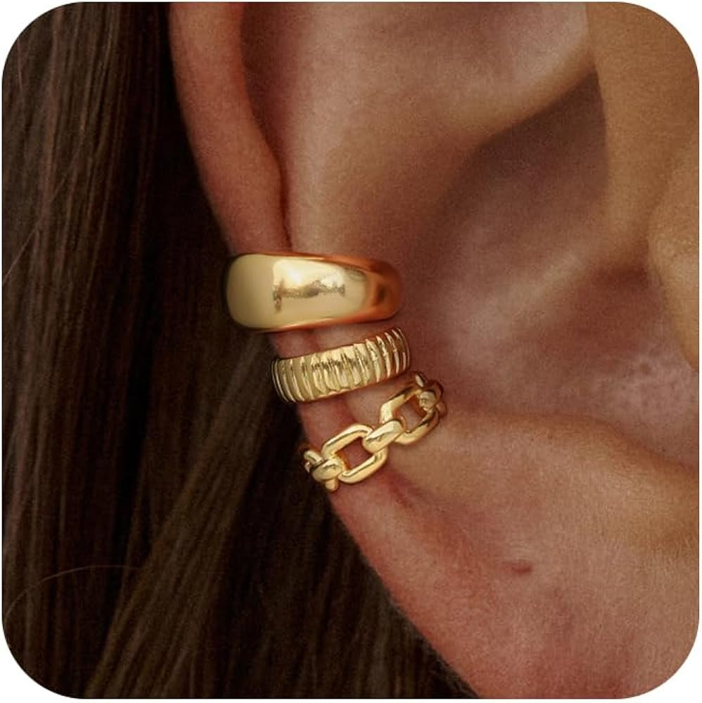 Dainty Small Ear Cuff for Women - Trendy 14K Gold Plated CZ Non Piercing Cartilage Earring Set Je... | Amazon (US)