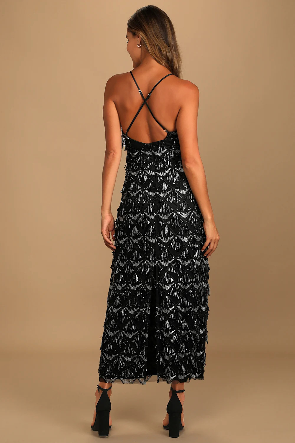 Marvelous Moment Black Sequin Fringe Maxi Dress | Lulus