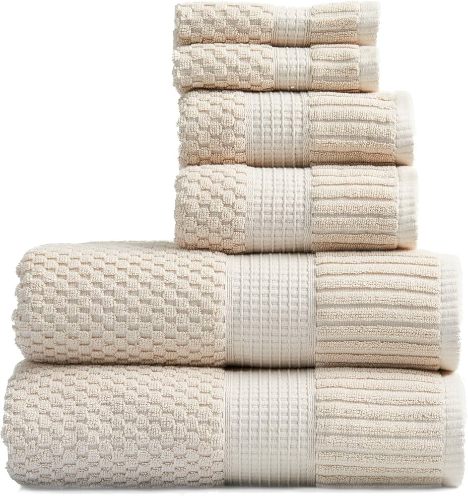 NY Loft 6-Piece Cotton Towel Set - Super Soft & Absorbent, Quick-Dry, Sand Color, OEKO-TEX Certif... | Amazon (US)