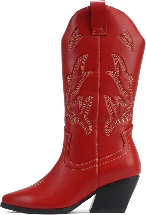 Soda Orville ~ Women Western Cowboy Stitched Pointe Toe Heel Ankle Mid Shaft Fashion Boots | Amazon (US)
