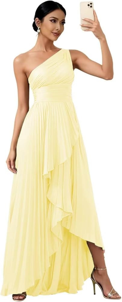One Shoulder Yellow Satin Dress Yellow Bridesmaid Dress Yellow Wedding Guest Dress Yellow Outfit | Amazon (US)