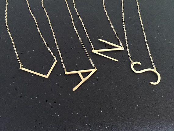 Large Gold Initial Necklace, Oversized Letter Necklace, Alphabet Sideways Initial Necklace, Women Je | Etsy (US)