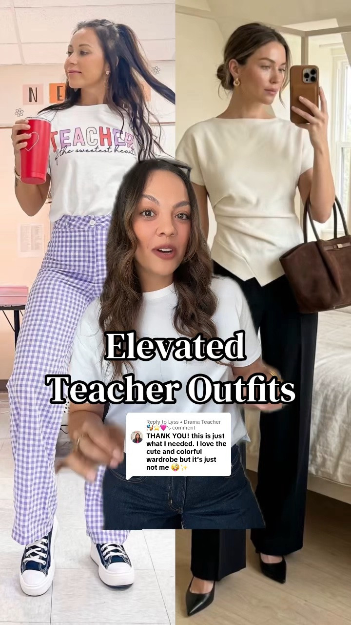 Elevated and chic teacher outfit ideas:

Outfit 1:
-Levi’s low and loose dark wash jeans, I have a size 29x32. 
-Aritzia plaid funnel neck bomber jacket, I have a medium. 
-White T-shirt, similar linked. 

Outfit 2:
-Aritzia black wide leg tailored trousers, I have a size 10. 
-Aritzia black and brass belt. 
-Aritzia burgundy button-up short sleeve sweater, I have a size large. 
-Gold slingback kitten heels, similar linked. 

Outfit 3:
-Aritzia black pleated midi skirt, I have a medium. 
-Same as above. 

Outfit 4:
-Aritzia brown and white striped long-sleeve T-shirt, I have a size large. 
-Aritzia taupe barrel trousers, I have a size 10. 
-Beige suede sneakers. 

Outfit 5:
-Aritzia black T-shirt, I have a size medium. 
-Aritzia white lace-trimmed midi skirt, I have a size large. 
-Banana Republic gold pendant necklace.

#LTKfall #LTKstyletip #LTKworkwear