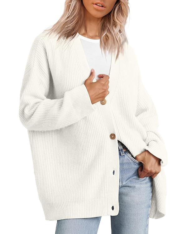 EFAN Women's Cardigan 2023 Open Front Oversized Button Lightweight Sweaters V Neck Loose Cardigan... | Amazon (US)