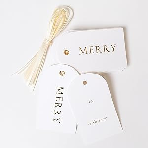 Merry Market Christmas Holiday Letterpress Gift Tags, Merry and to/with Love, Set of 25 with Ribb... | Amazon (US)