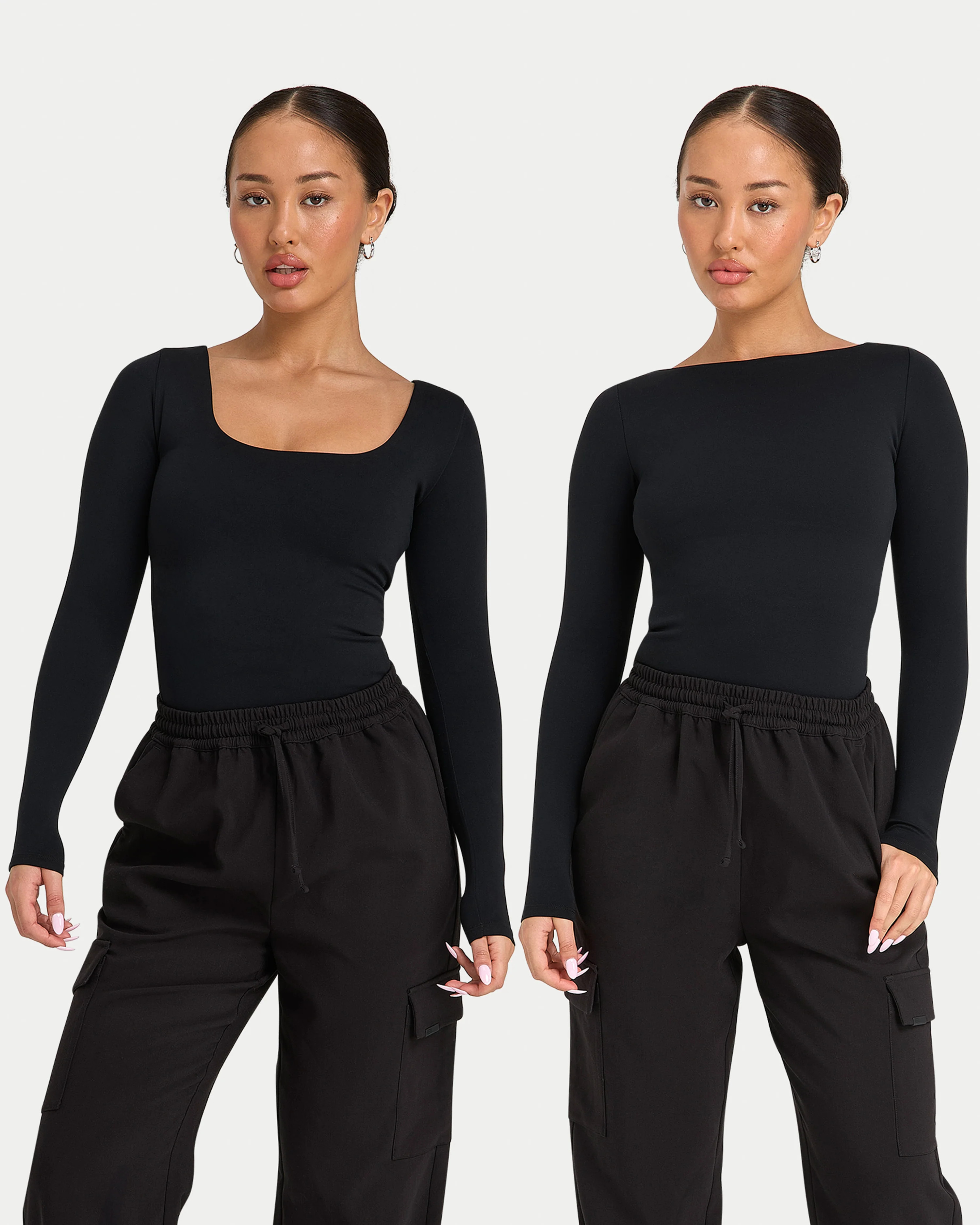 Womens Essentials Dual Wear Long Sleeve Top - Black | HERA Clothing | HERA Clothing