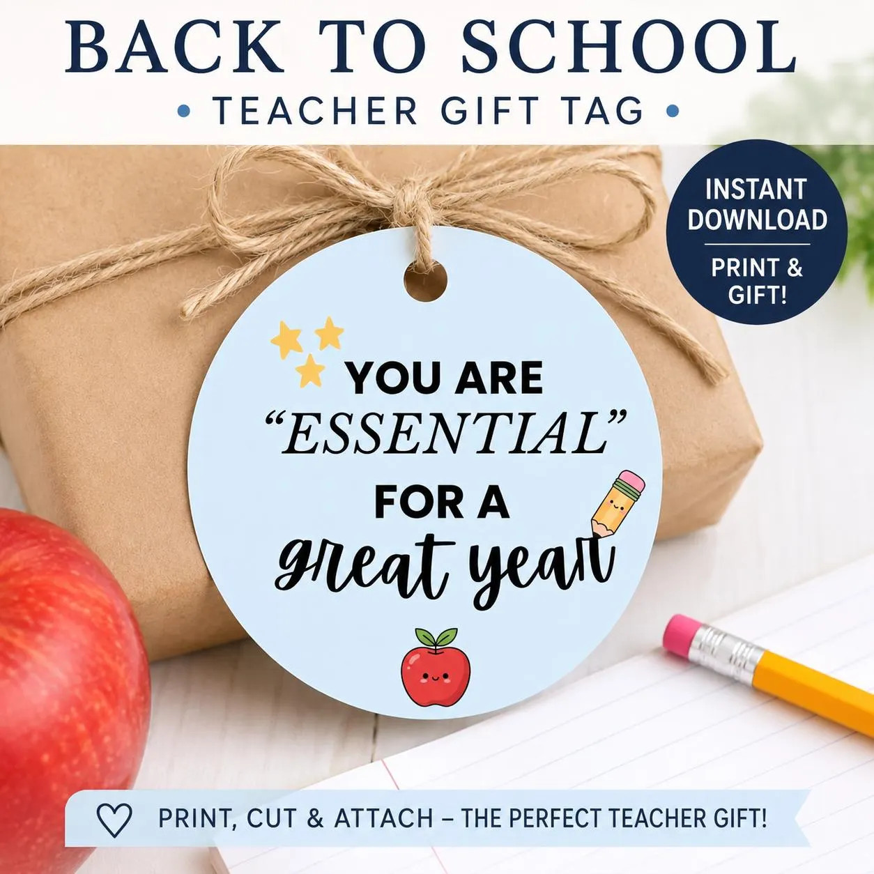 Back to School Teacher Gift Tag Printable | You Are Essential Gift Tag | Teacher Appreciation Tag | Instant Download PDF | Etsy (Global)