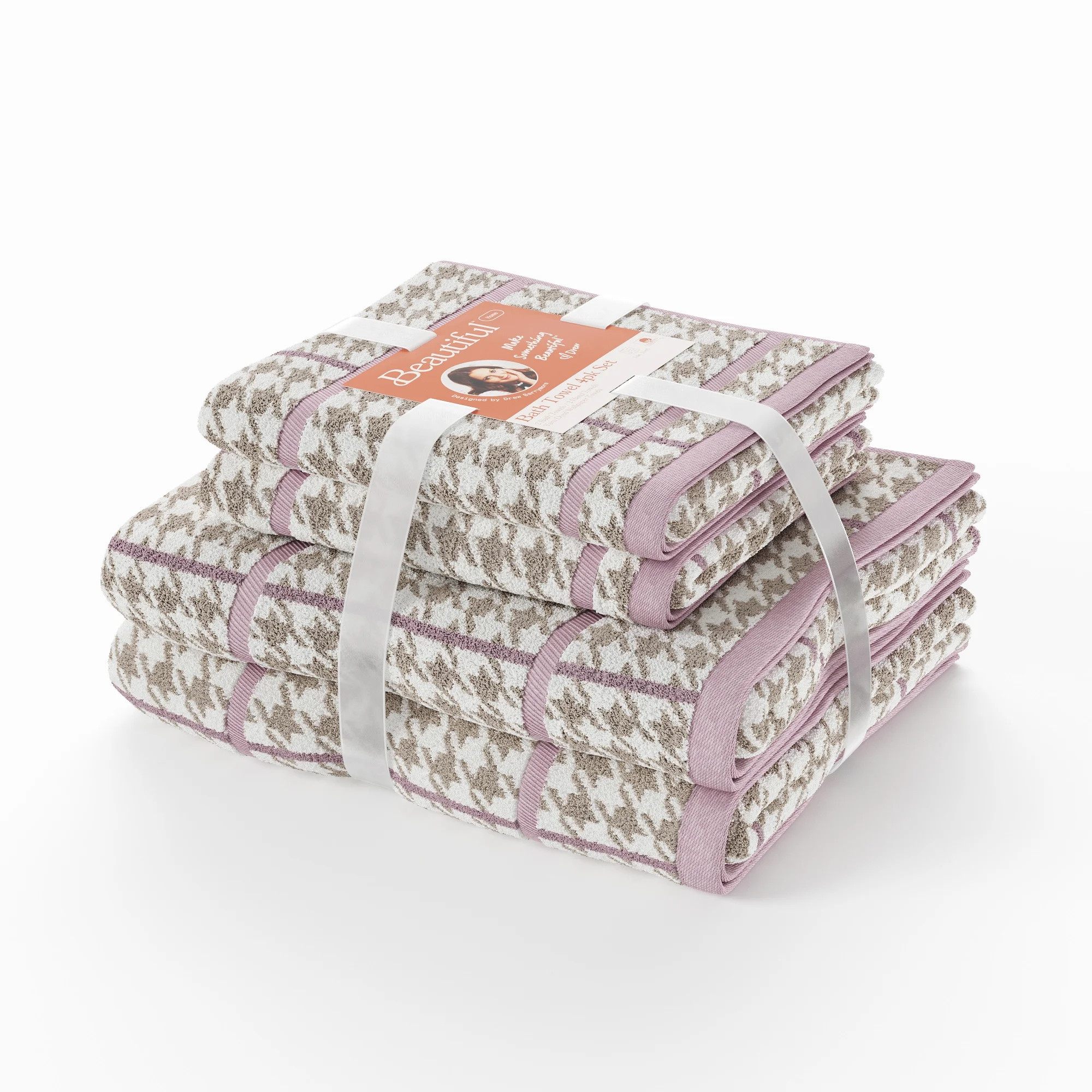 Beautiful Plaid 4pk Towel Set, Contains 2 Bath, 2 Hand - Rose Pink by Drew Barrymore | Walmart (US)