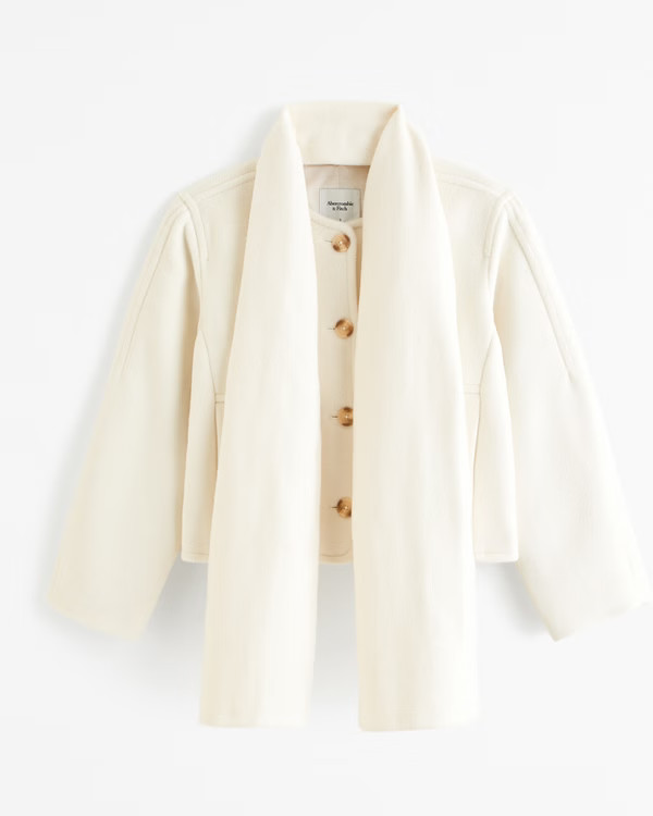 Removable Scarf Double-Cloth Wool-Blend Jacket | Abercrombie & Fitch (US)