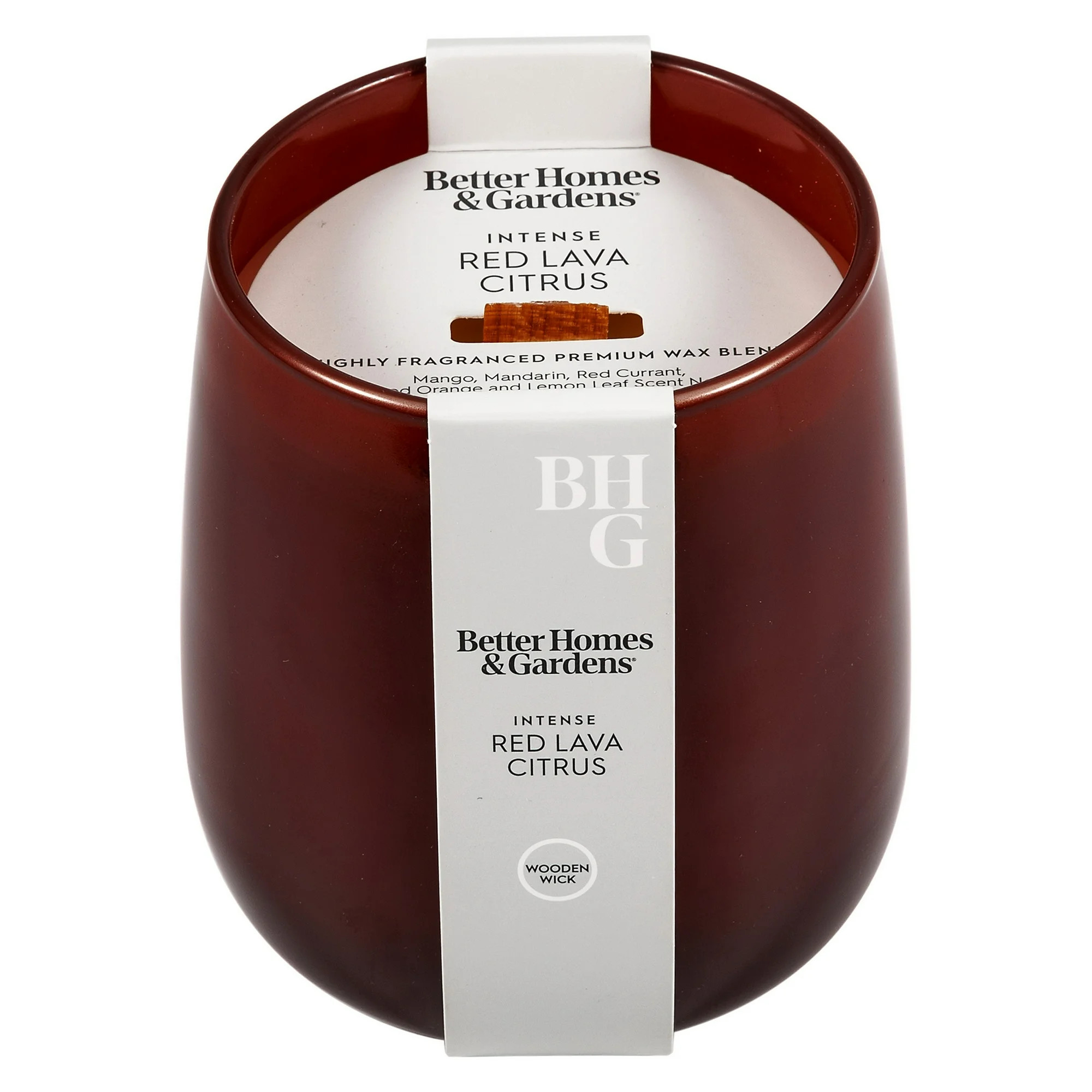 Better Homes & Gardens Intense Red Lava Citrus Scented Wooden Wick Glass Jar Candle 14.5oz | Walmart (US)
