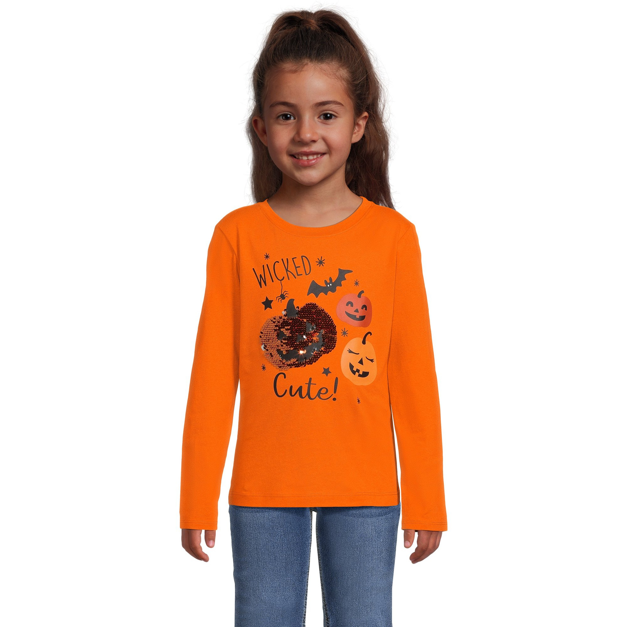 Wonder Nation Girls Halloween Flip Sequin Long Sleeve T-Shirt, Sizes 4-18 | Walmart (US)