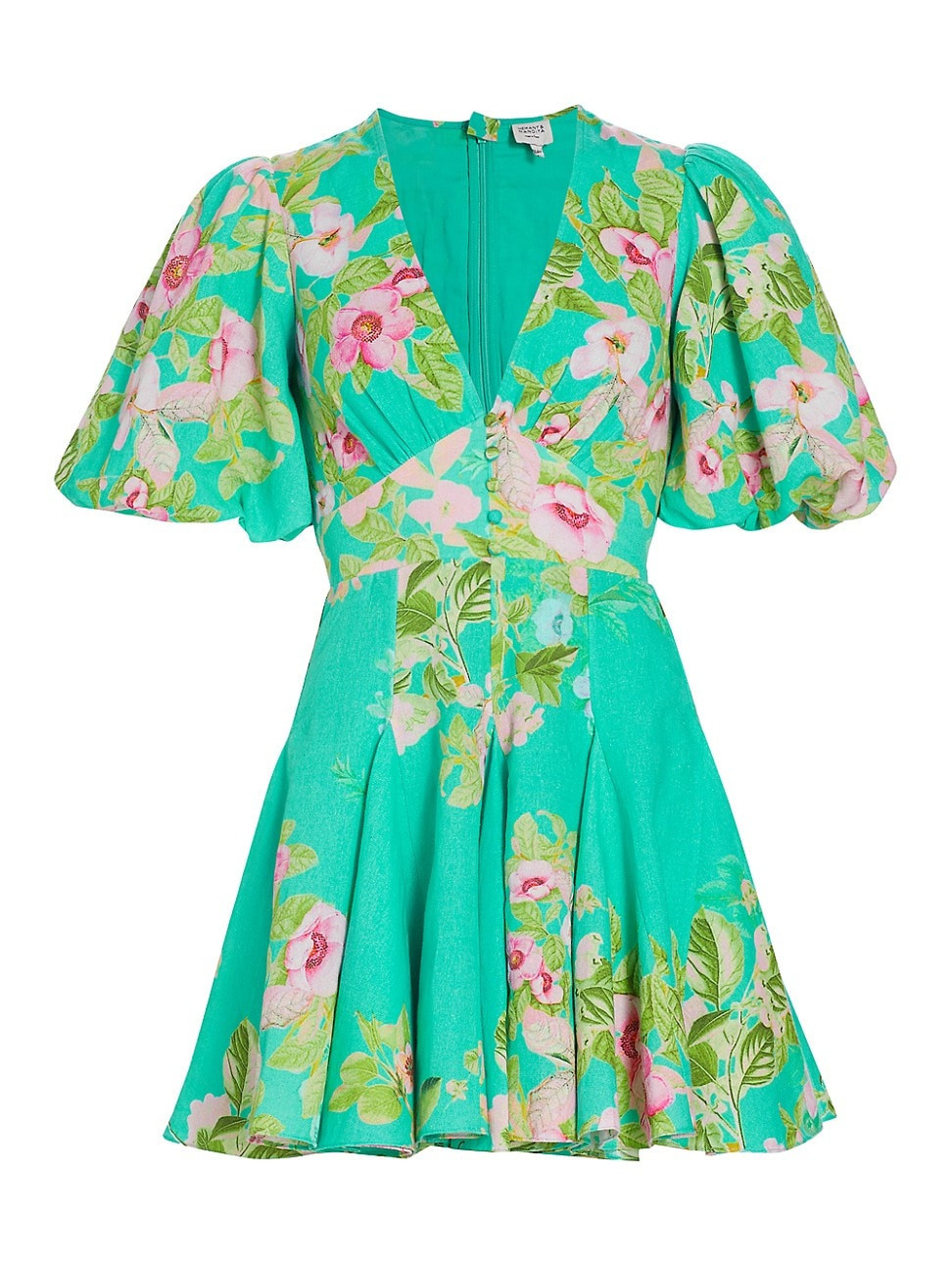 Women's Floral Cotton & Linen Minidress - Teal Floral - Size Large | Saks Fifth Avenue