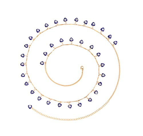 PEARLADA Dangle Blue Evil Eye Waist Beads, 18k Gold Bar Belly Chain, Sexy Beach Bikini Body Chain, Boho Shaker for Belly Dance | Amazon (US)