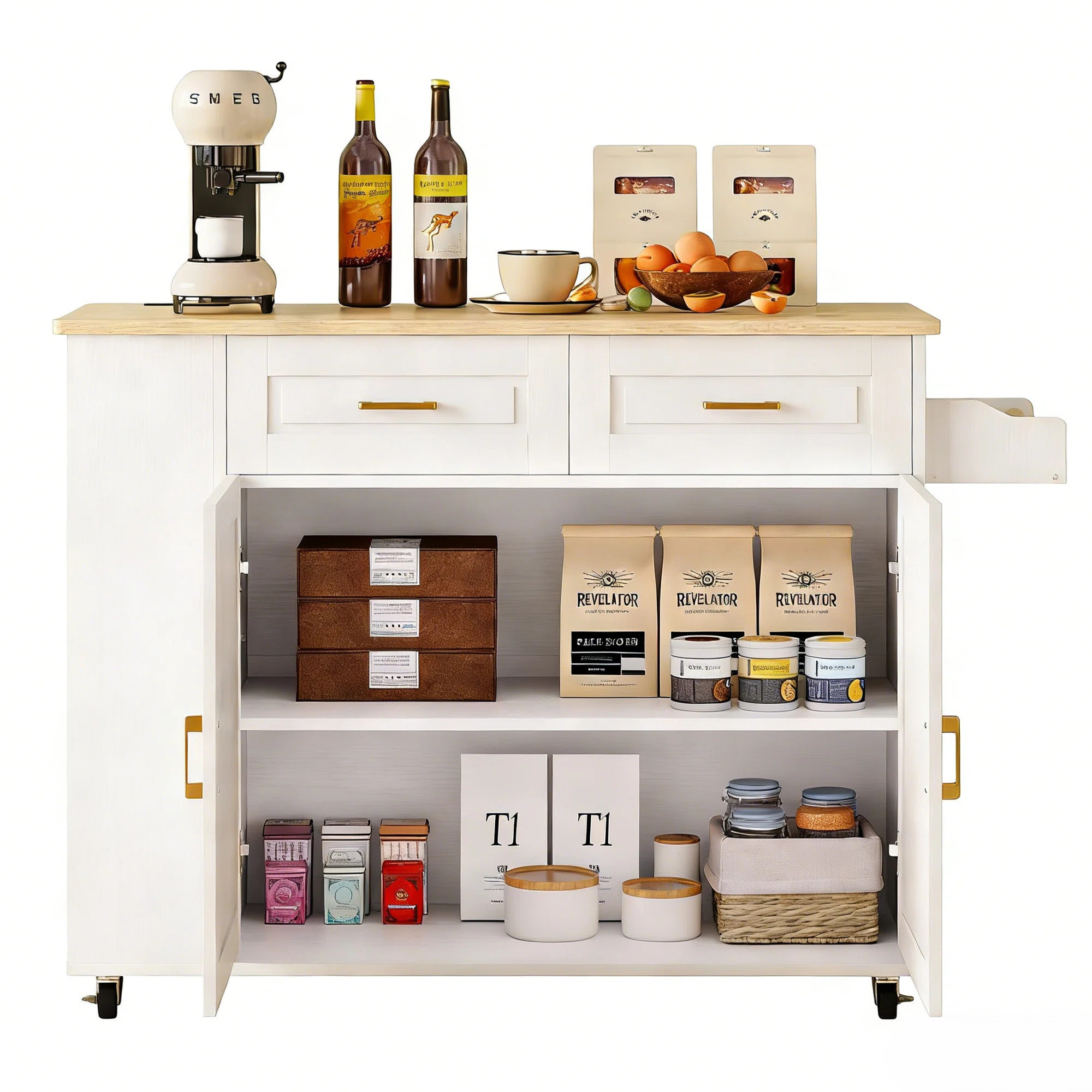 47'' W Wooden Rolling Kitchen Island With Storage,drop-leaf,charging Station,adjustable Shelves | Wayfair North America