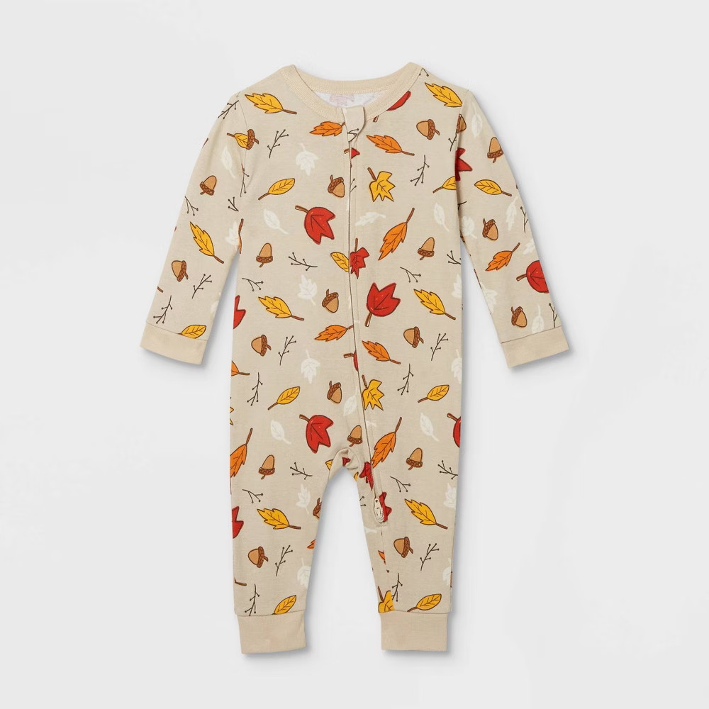 Baby Fall Leaf Print Matching Family Union Suit - Oatmeal 6-9M | Target