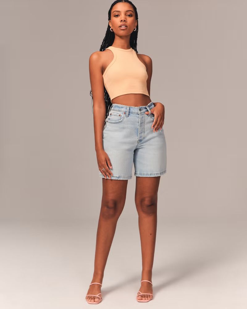 Women's Curve Love High Rise 7 Inch Dad Shorts | Women's Bottoms | Abercrombie.com | Abercrombie & Fitch (US)